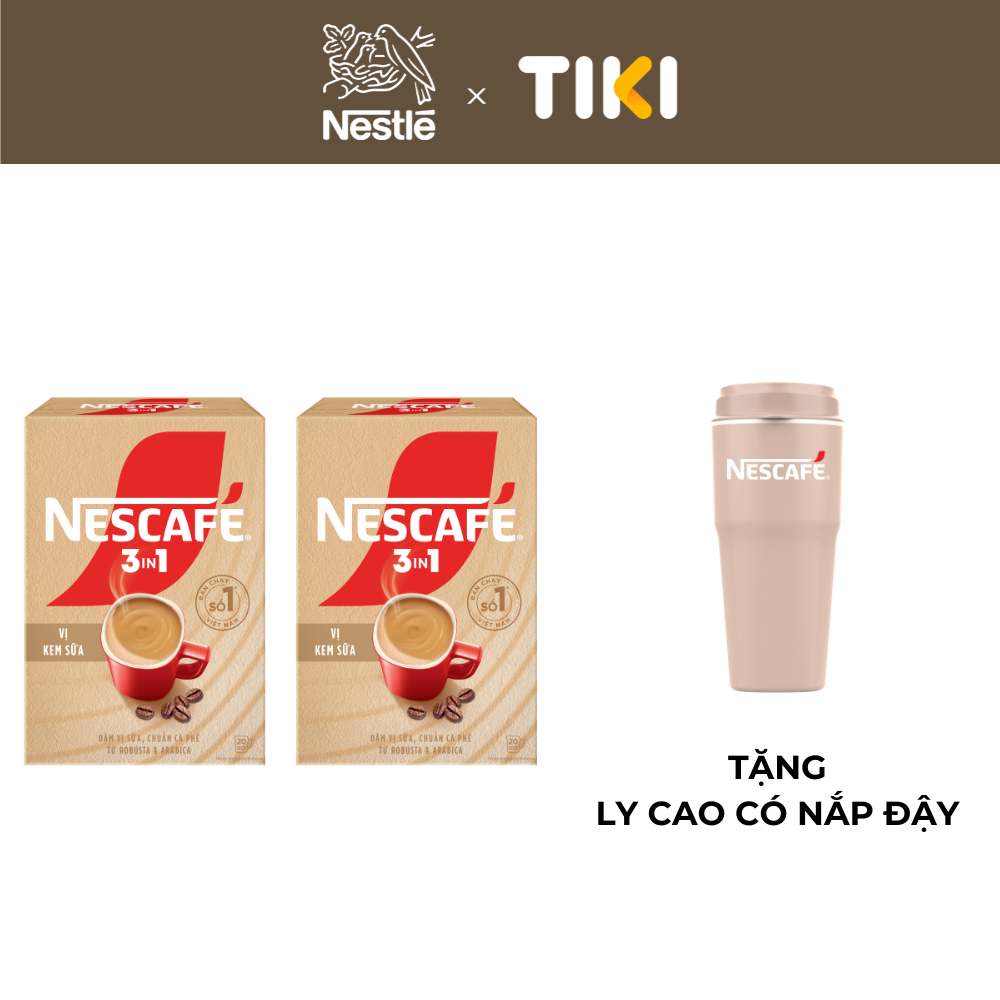 [Tặng Set 2 ly thủy tinh cao cấp] Combo 3 Bịch Cà phê hòa tan NESCAFÉ 3IN1 VỊ KEM SỮA 20 gói ĐẬM VỊ SỮA, CHUẨN CÀ PHÊ