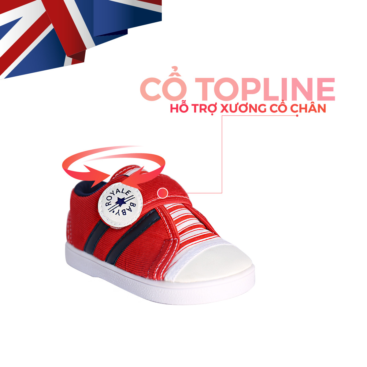 Giày Vải Tập Đi Bé Trai Bé Gái Đẹp Crown UK Royale Baby Walking Shoes Trẻ em Cao Cấp 132_870 Nhẹ Êm Size 3-6/1-3 Tuổi