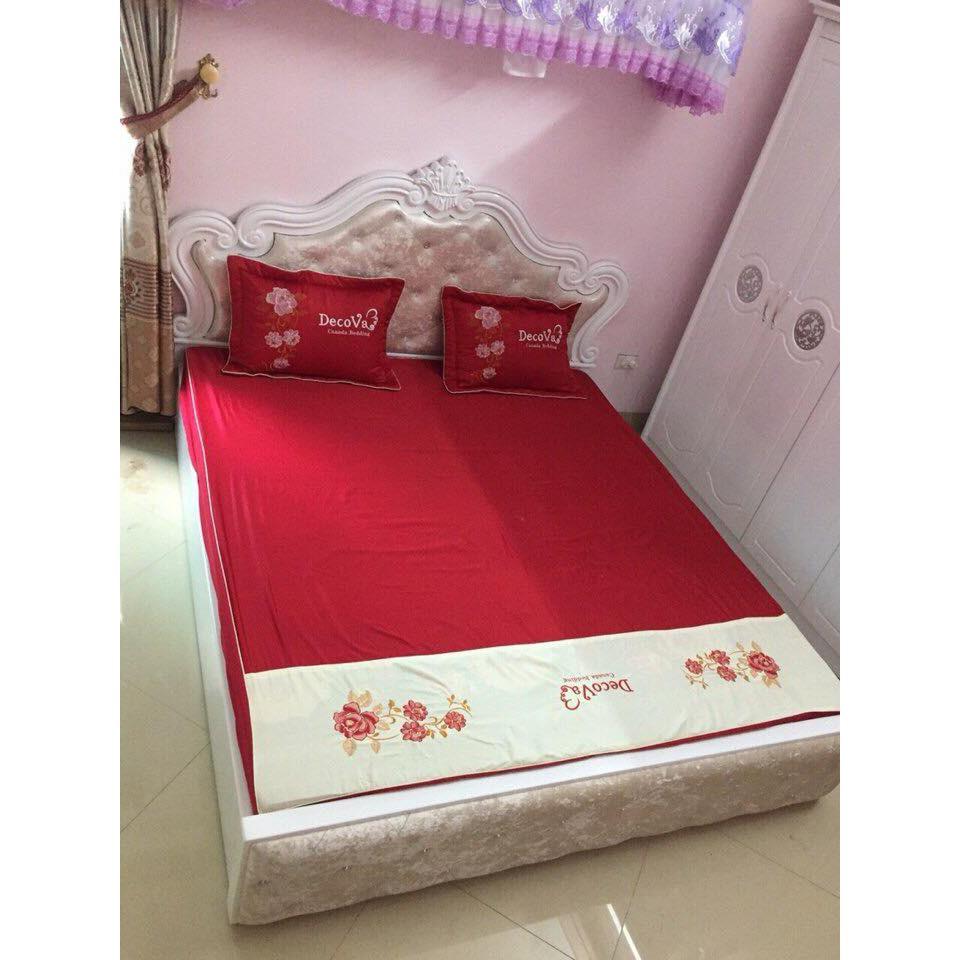 Bộ 1 Ga Kèm 2 Vỏ Gối Nằm Satin Cao Cấp ( Màu ĐỎ ĐÔ )