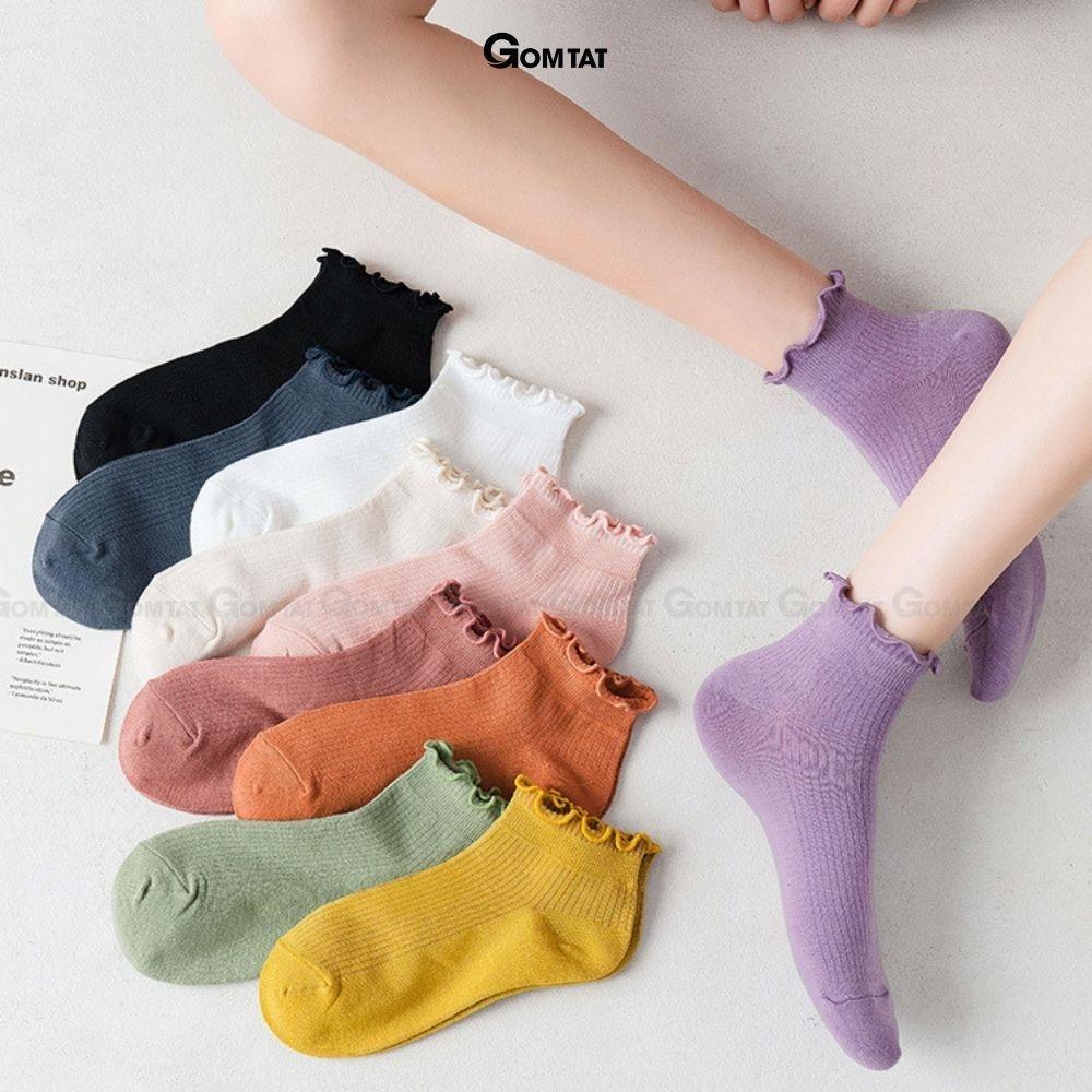 Tất vớ nữ cổ ngắn GOMTAT cổ bèo nhẹ nhàng, chất liệu cotton mềm mại, thấm hút, thoáng khí - NGANCOBEO-FIVE-2004-1DOI