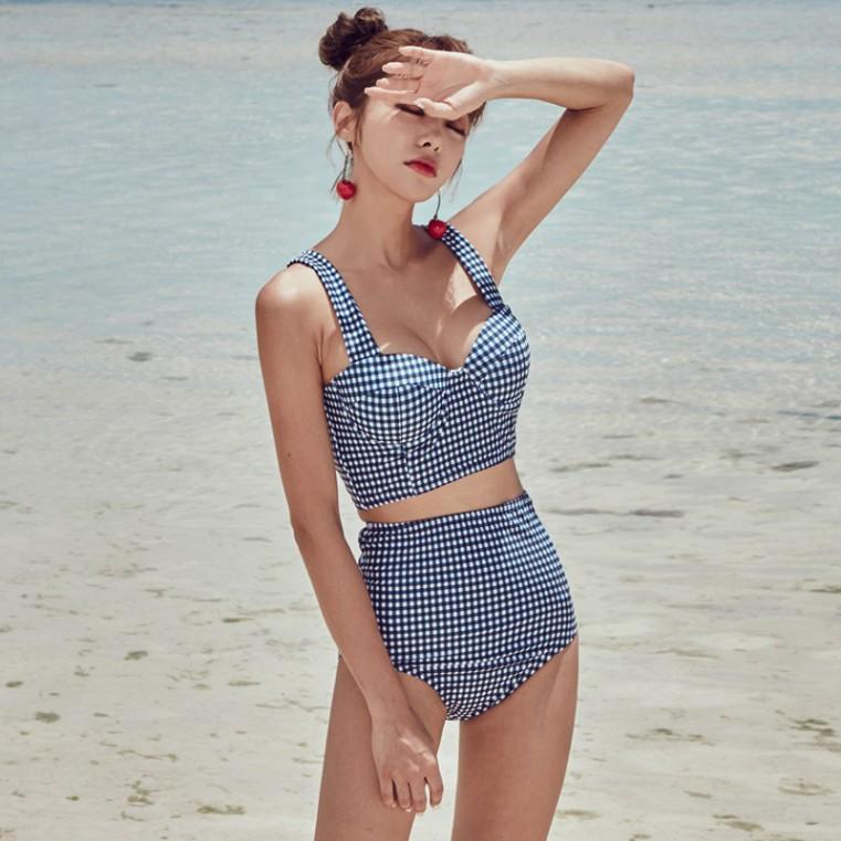 Bikini Hai Mảnh Áo Tắm Nữ Hai Mảnh Ca Rô Gợi Cảm AT103 MÂY Chất Liệu Thun Lạnh Co Giãn Tốt, Set Áo Bơi Và Quần