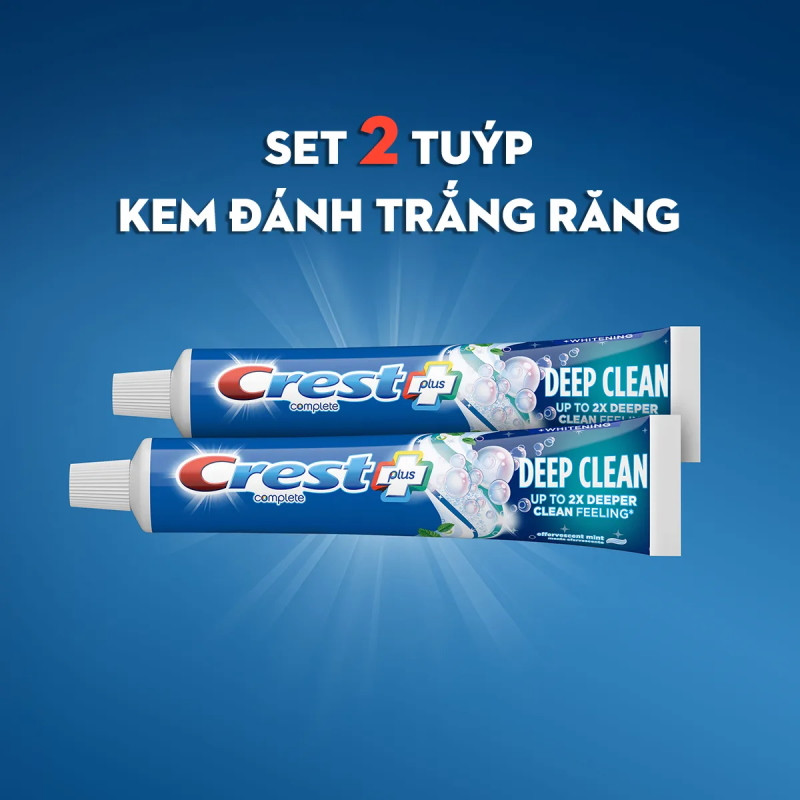 set 2 tuýp Kem Đánh Răng Crest+ Complete Deep Clean 153gx2