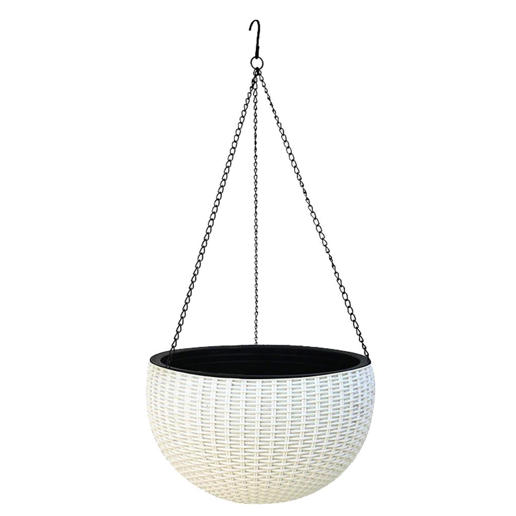 2xPlastic Hanging Flower Pot Planter Basket for Plant Holder+Chain White- S
