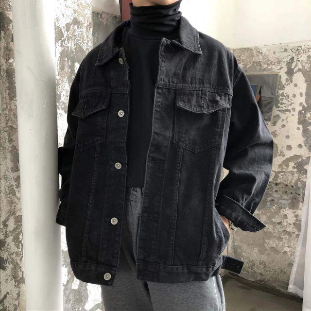 Áo khoác jean đen denim jacket form Unisex đen/lính