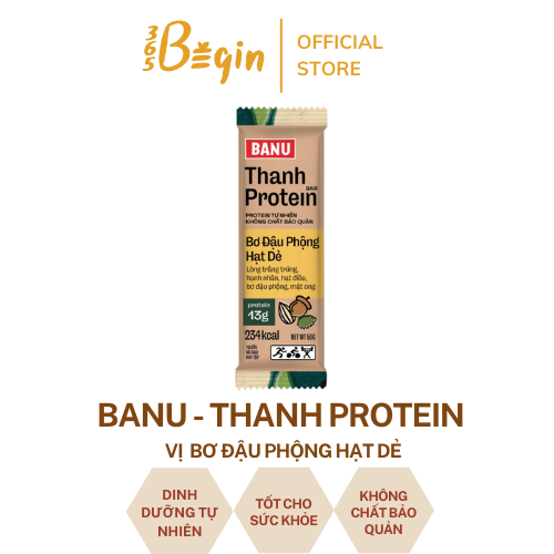 THANH NĂNG LƯỢNG PROTEIN BANU - BƠ ĐẬU PHỘNG HẠT DẺ