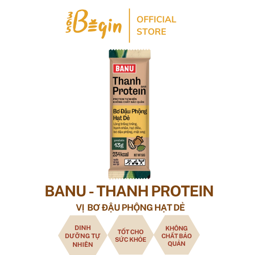 Hộp 10 Thanh Protein Bar 365Begin - BANU Bơ Đậu Phộng Hạt Dẻ – Dành Cho Người Tập Gym Tập Luyện Thể Thao