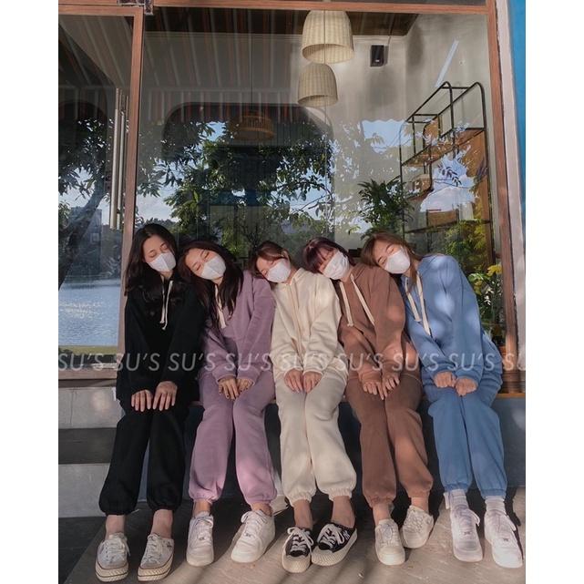 Bộ nỉ mũ lót bông nhẹ thích hợp mặc nhà
