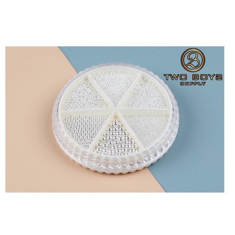 Bi khay tròn mix size - phụ kiện nail  Set Bi Trang Trí Móng Kim Loại Khay Tròn 6 ngăn Mix Size