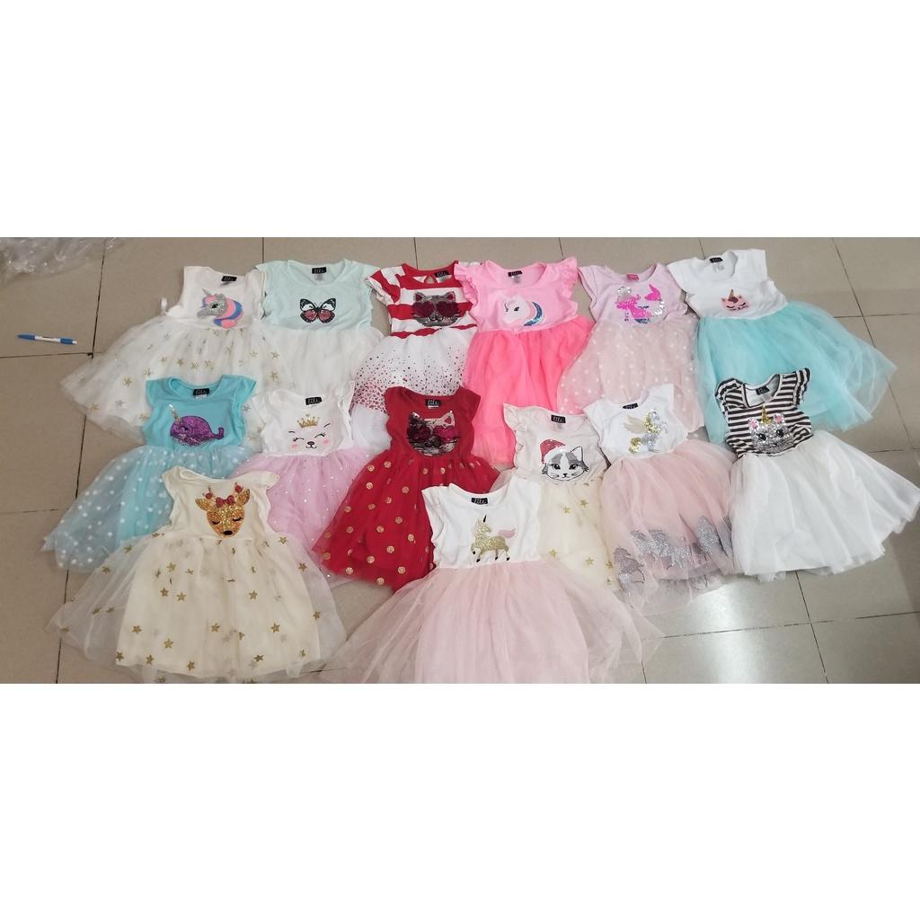 Đầm thun chân voan đính kim sa ngựa unicorn, mèo kitty, tiên cá...dễ thương bé gái