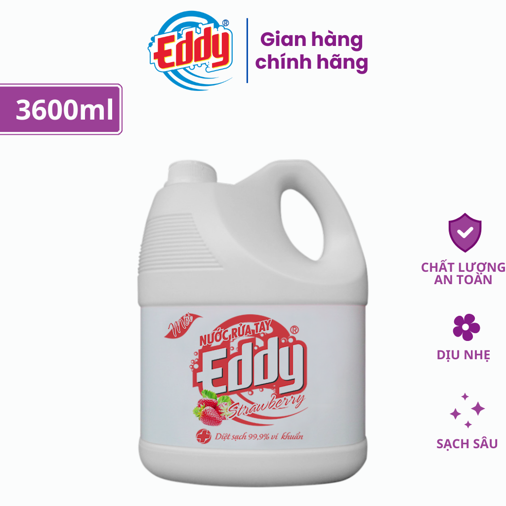 Nước rửa tay EDDY hương Dâu 3600ml sạch khuẩn dưỡng da hương thơm tự nhiên