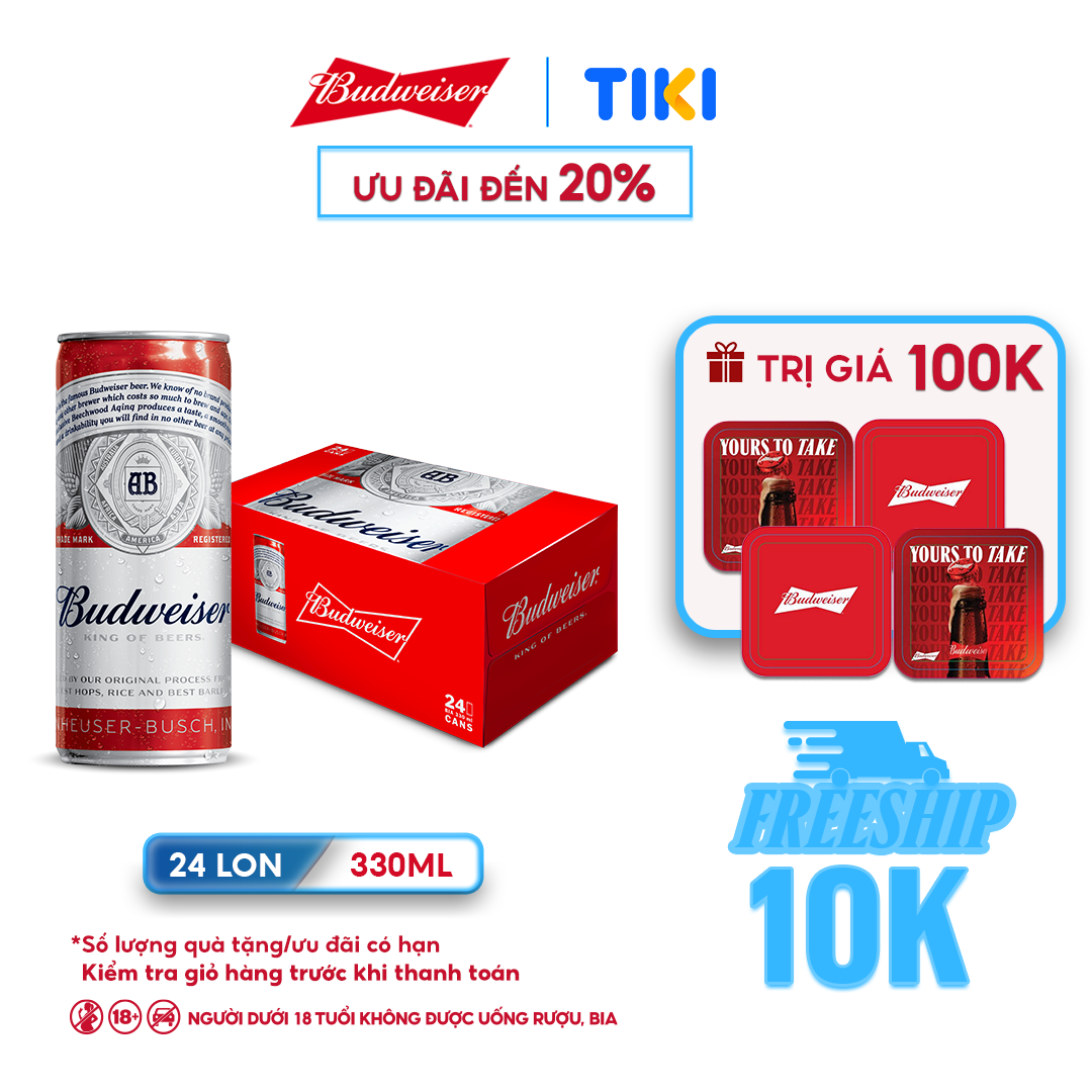 Thùng 24 Lon Bia Budweiser Chính Hãng 330Ml Lon