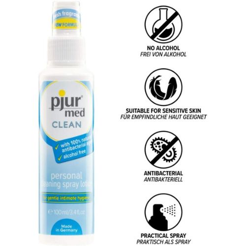 Xịt vệ sinh phụ khoa khử khuẩn cho nữ Pjur Med Clean Spray 100ml dịu nhẹ hương thơm tươi mát dưỡng da mịn màng tươi mát