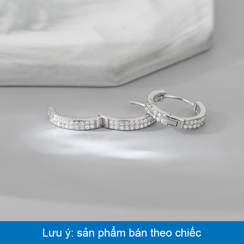 Khuyên tai nam bạc 925 dạng tròn đính đá