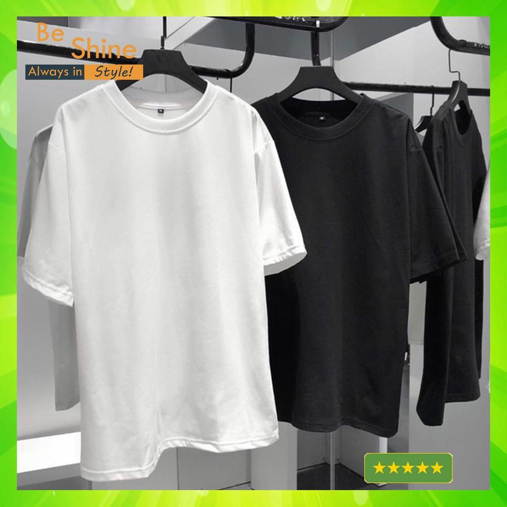 Combo 2 Áo Thun Trơn Unisex Đen Trắng Vải Dày Mịn Áo Phông Basic Cổ Tròn