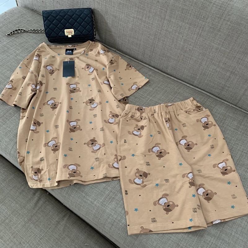 Bộ cotton nữ mặc nhà️Set đồ bộ hình gấu siêu kute hàng Thiết kế cao cấp