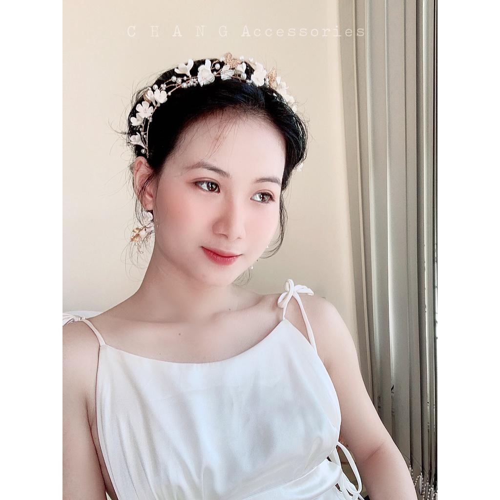 Hoa Tai Thiết Kế Handmade Hoa Hồng Cao Cấp Phong Cách Hàn Quốc