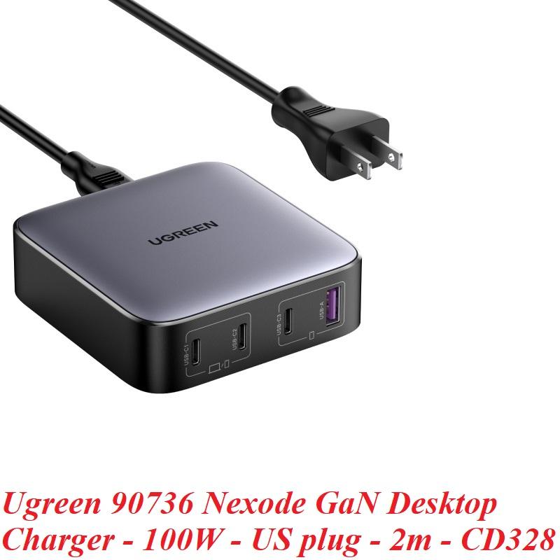 Ugreen UG90736CD328TK 100W Bộ sạc nhanh Nexode gồm 2 cổng USB-C + 2 cổng USB-A dây nguồn dài 1.5M chuẩn cắm US - HÀNG CHÍNH HÃNG