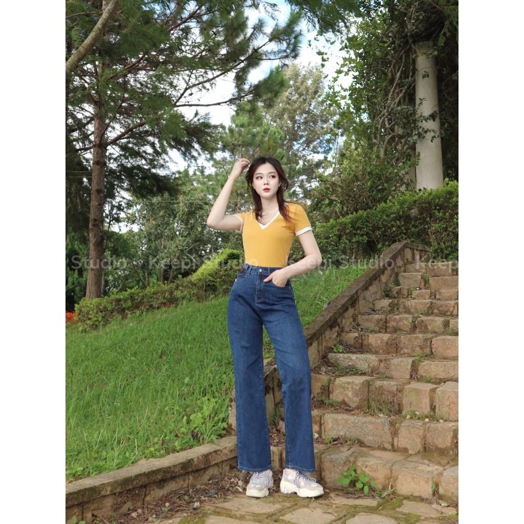 Quần Jean Nữ Lưng Cao Quần Ống Rộng Hàn Quốc Co Giãn Quần Jeans Ống Suông