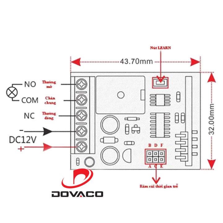 Mạch công tắc điều khiển từ xa RF, 1 cổng học lệnh 4 chế độ, nguồn 12VDC, tặng kèm remote