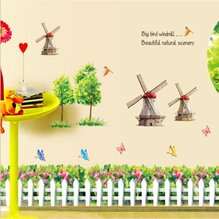 Decal trang trí tường - Hàng rào tỉ muội Cối Xay gió 02