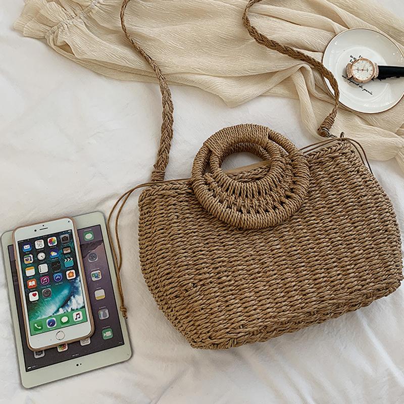 Phụ Nữ Mùa Hè Ống Hút Túi Xách Đi Biển Thủ Công Thời Raffia Vòng Tròn Mây Túi Bohemian Giày Đan Giỏ Túi