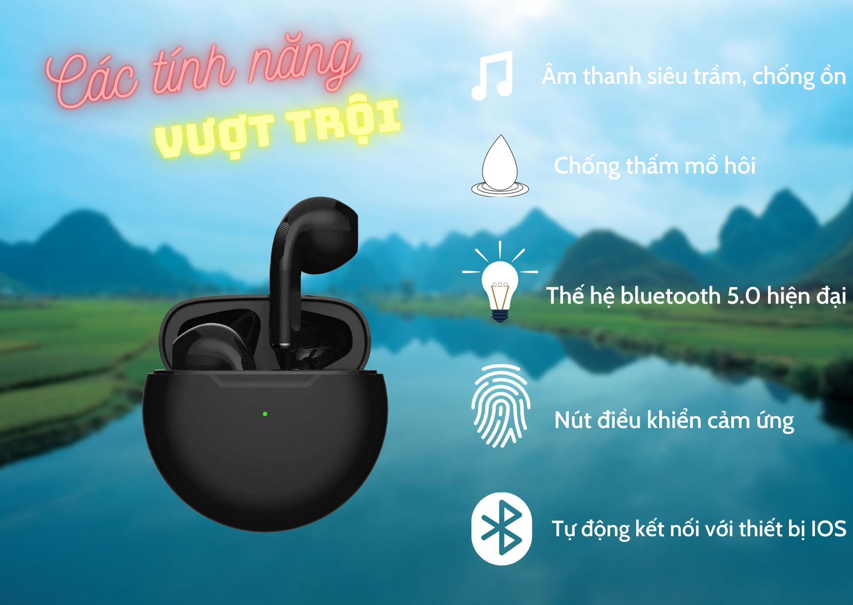 Tai Nghe Bluetooth Không Dây True Wireless Thông Minh Smart TWS PKCB Earbuds V4 5.0 Màu Đen - Hàng Chính Hãng