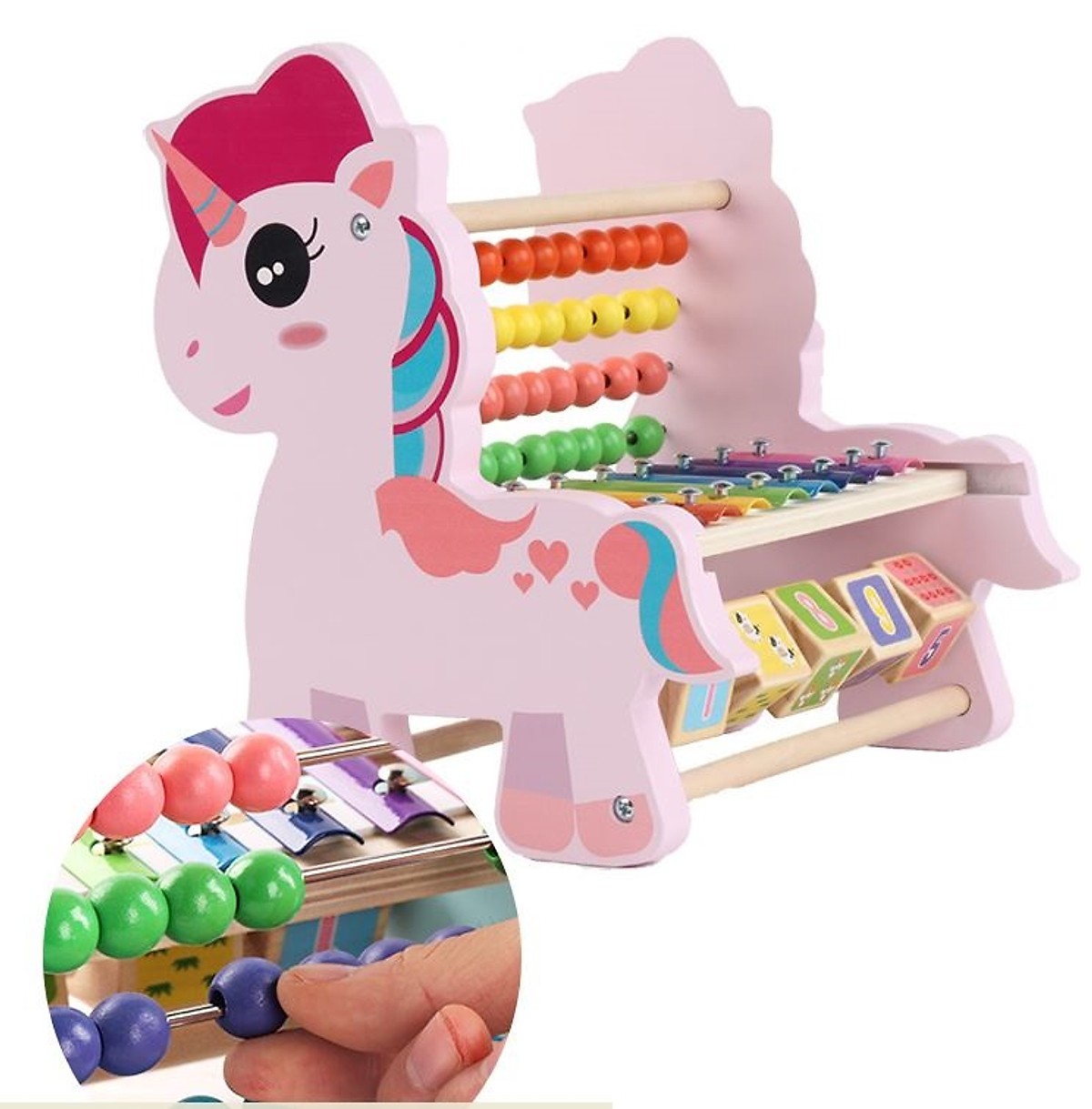 Đồ chơi trí tuệ bằng gỗ an toàn cho bé MK - Đàn  8 Thanh  và Bộ tính toán cho bé hình Unicorn 