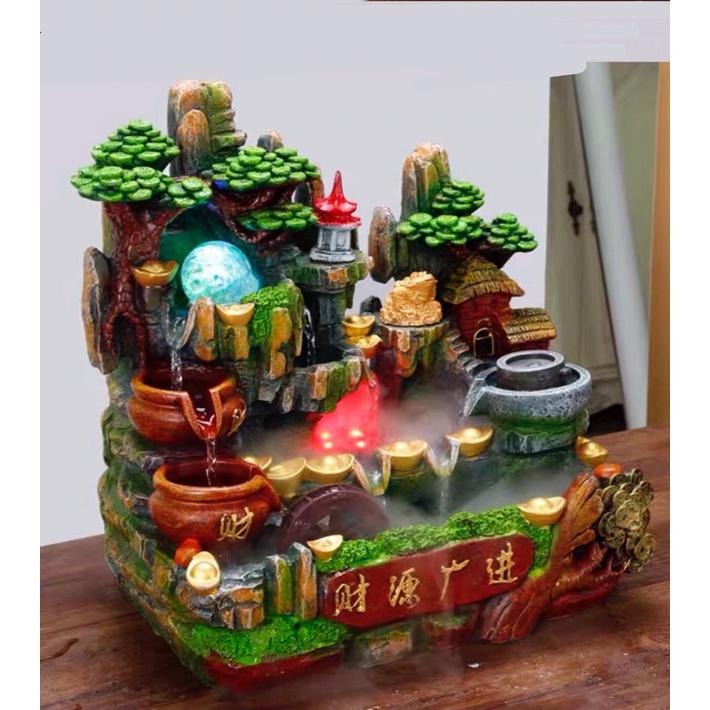 Thác nước phong thuỷ để bàn và đài phun nước,tiểu cảnh hòn non bộ bể cá mini sáng tạo bánh xe phong thuỷ cỡ lớn 36 cm
