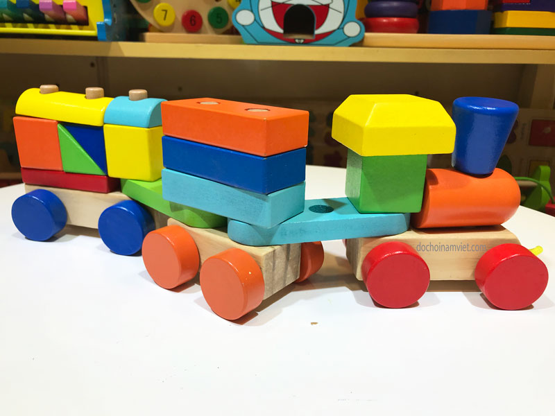 Xe lửa kéo lắp ráp 3 toa đồ chơi gỗ cho bé