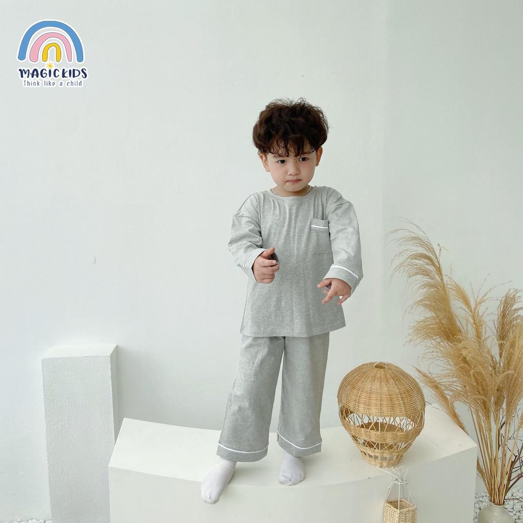 Bộ đồ ngủ dài tay cotton trơn cho bé trai bé gái Magickids Quần áo trẻ em thu đông thấm hút mồ hôi co giãn BR21042