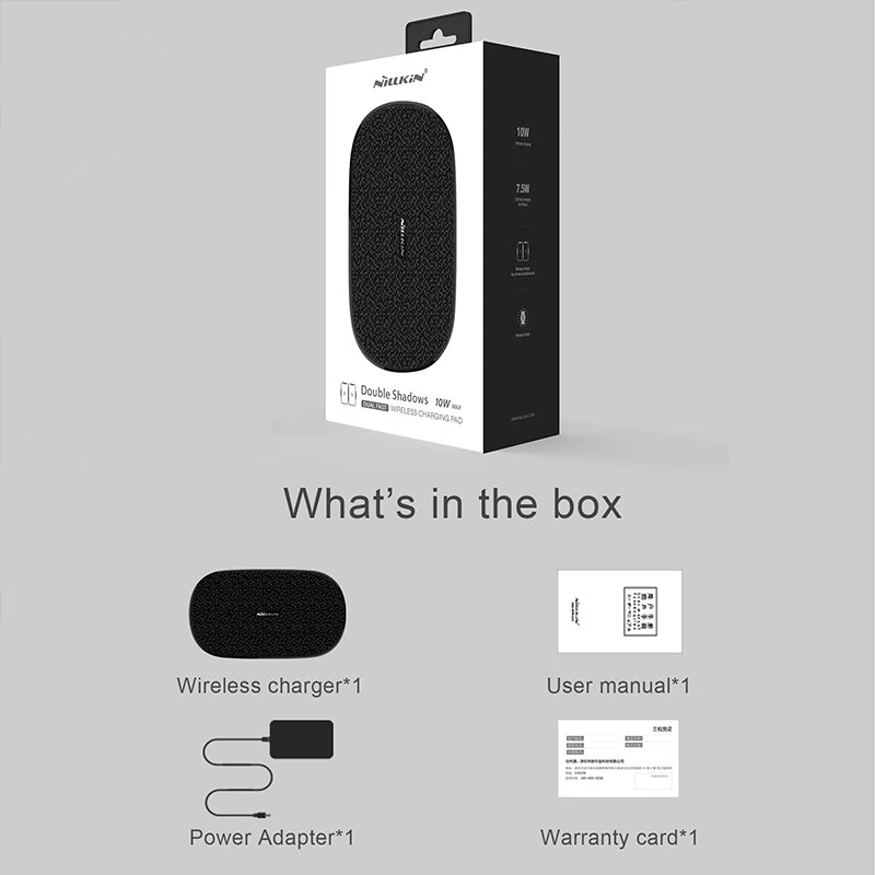 Đen - Đế sạc nhanh không dây Qi 10W / 7.5W sạc cùng lúc 2 thiết bị hiệu Nillkin Dual Charger Wireless cho tai nghe Apple Airpods 2 / Pro và điện thoại iPhone Samsung Oppo Xiaomi Huawei Nokia (Đính kèm 1 củ sạc nhanh và dây sạc) - Hàng chính hãng