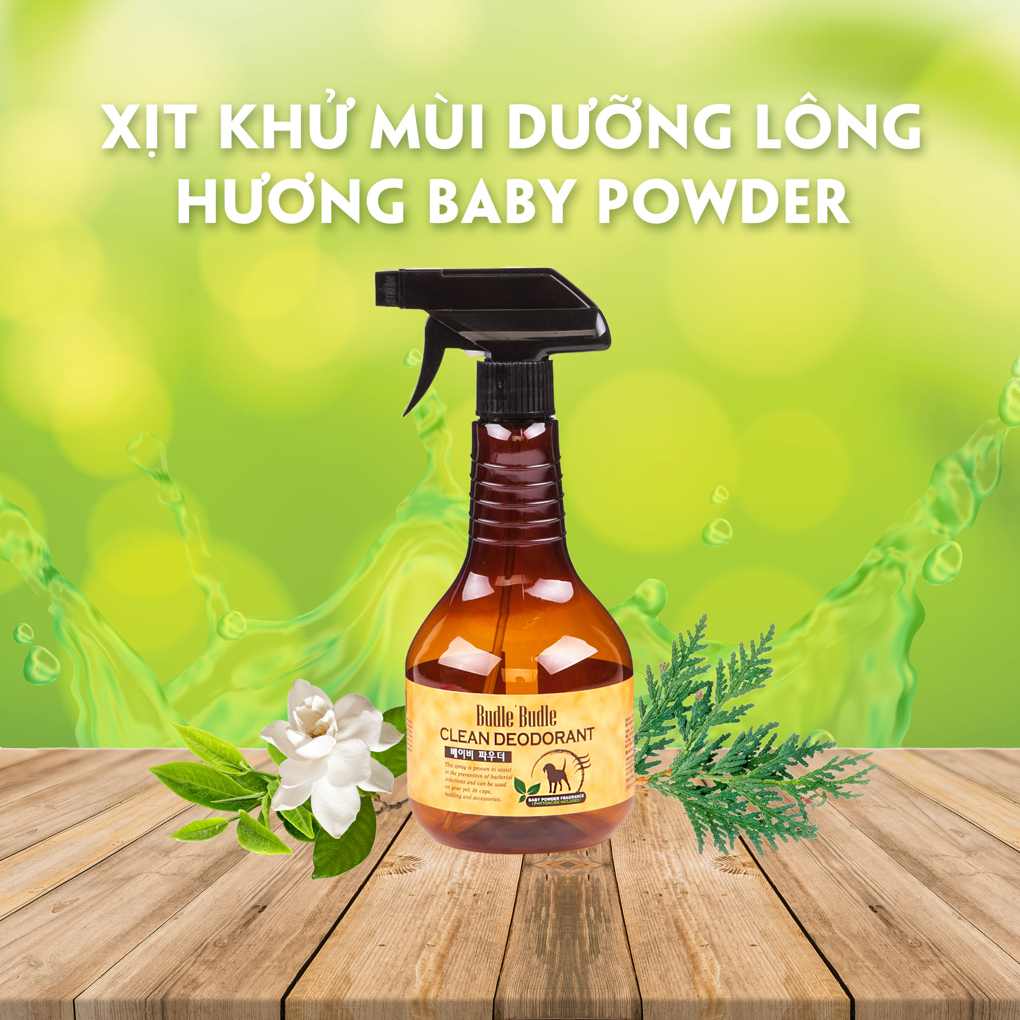 Bình Xịt Khử Mùi Dưỡng Lông Cho Chó Baby Powder Budle'Budle BB112 (530ml)