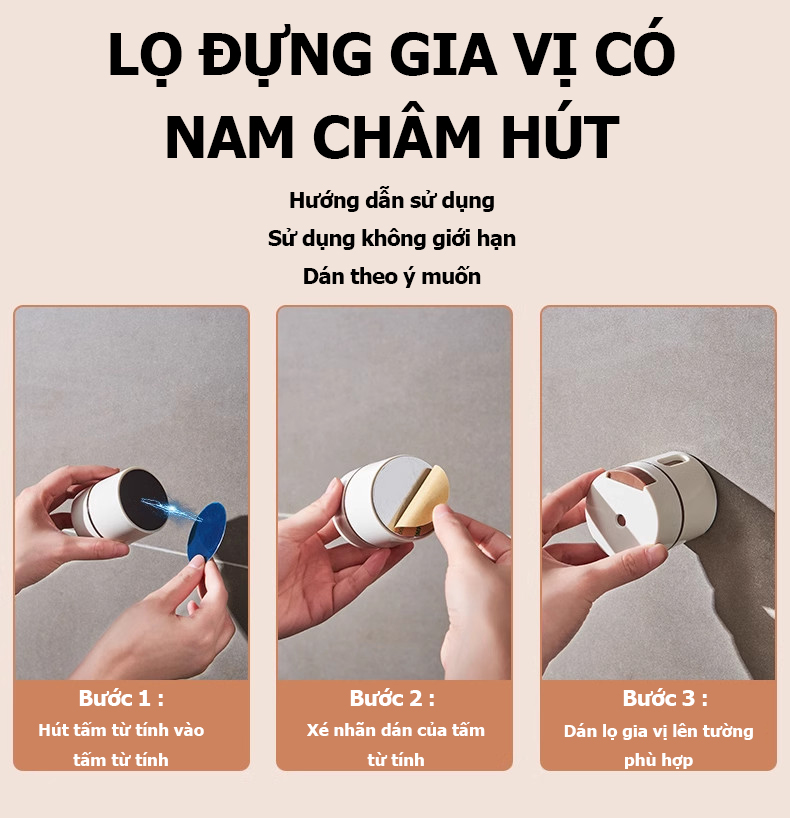 Lọ đựng gia vị có nam châm hút  từ treo tường kiểm soát định lượng muối-  K1615