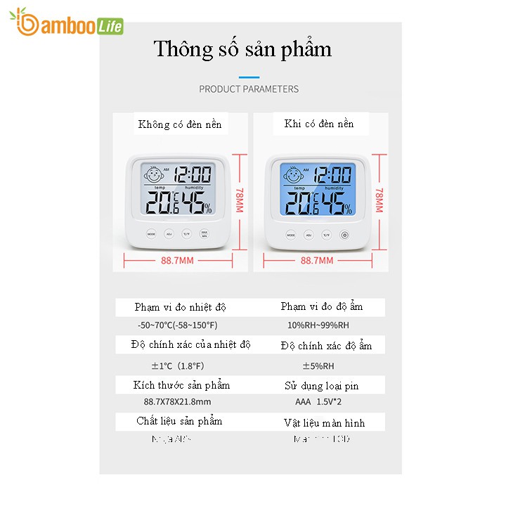 Nhiệt Ẩm Kế Điện Tử 3 trong 1 Đo Nhiệt Độ Và Độ Ẩm Phòng Ngủ Cho Bé