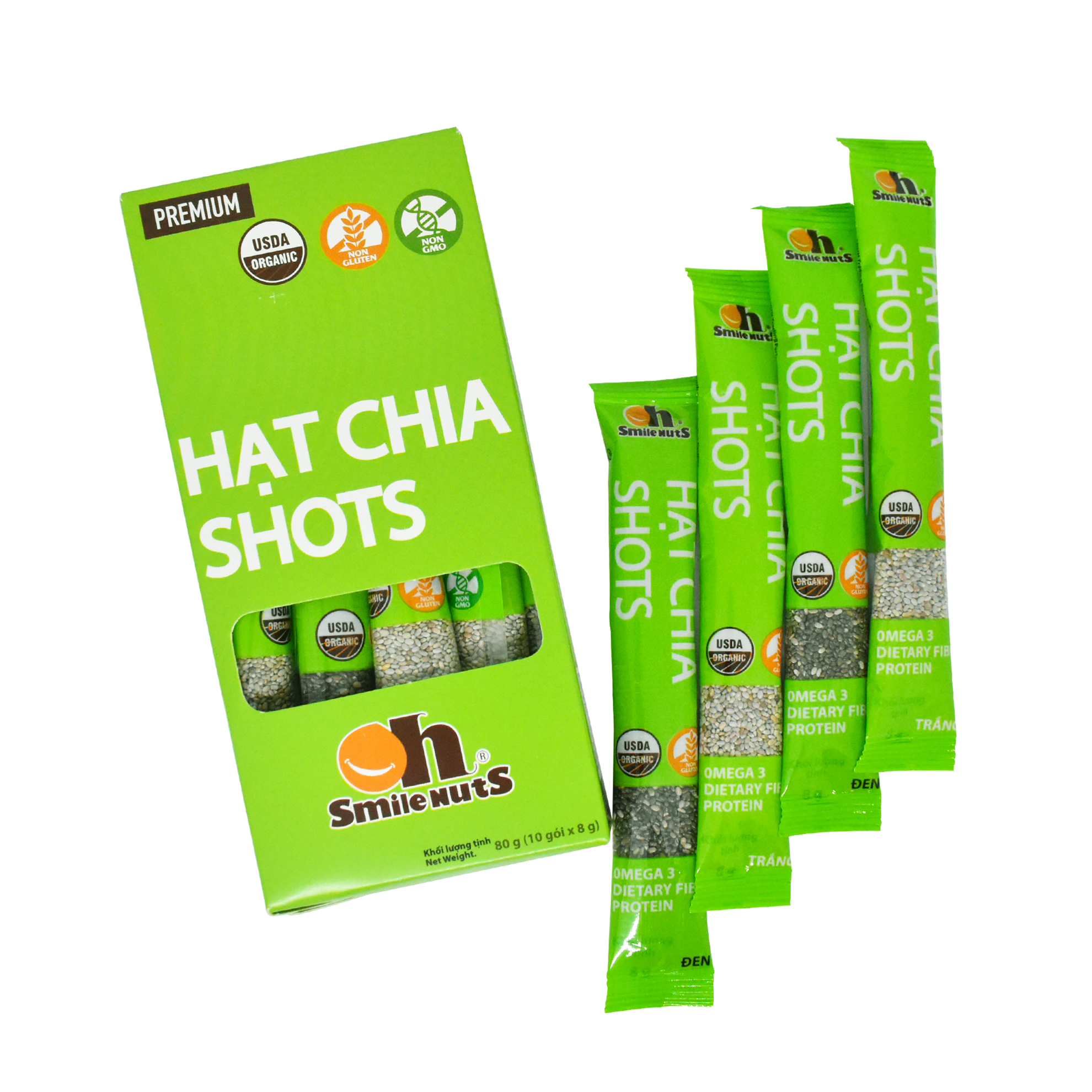 Hạt Chia Shots hữu cơ Smile Nuts gói nhỏ tiện dụng (8g x 10 gói) - Organic Chia Seed Shots (8g x 10 bag)