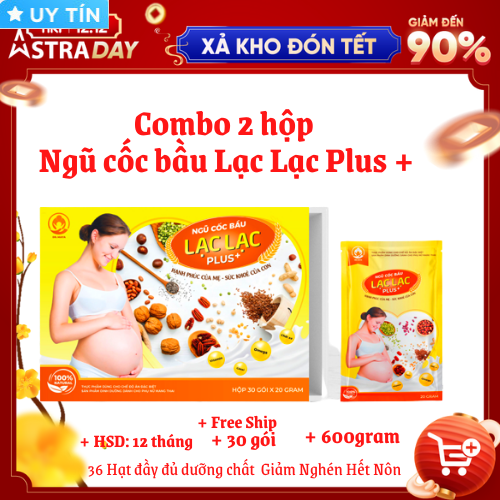 COMBO 2 HỘP Ngũ Cốc Bầu Lạc Lạc Plus 30 gói 600g Tặng quà cho bé