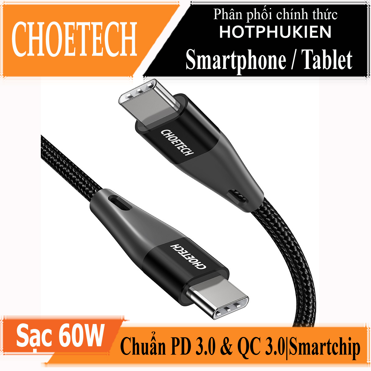 Dây cáp sạc Type C sạc nhanh 60W chuẩn PD 3.0 Type C to Type C hiệu CHOETECH XCC-1003 - hàng nhập khẩu