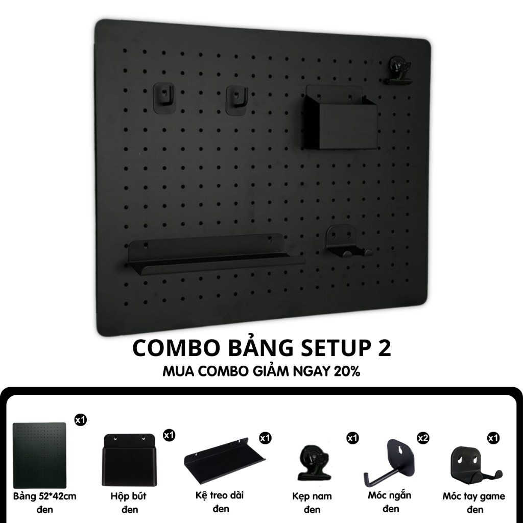 Pegboard Dola Home Setup Full KIM LOẠI không khoan tường để bàn phím, tai nghe, đồ dùng làm việc