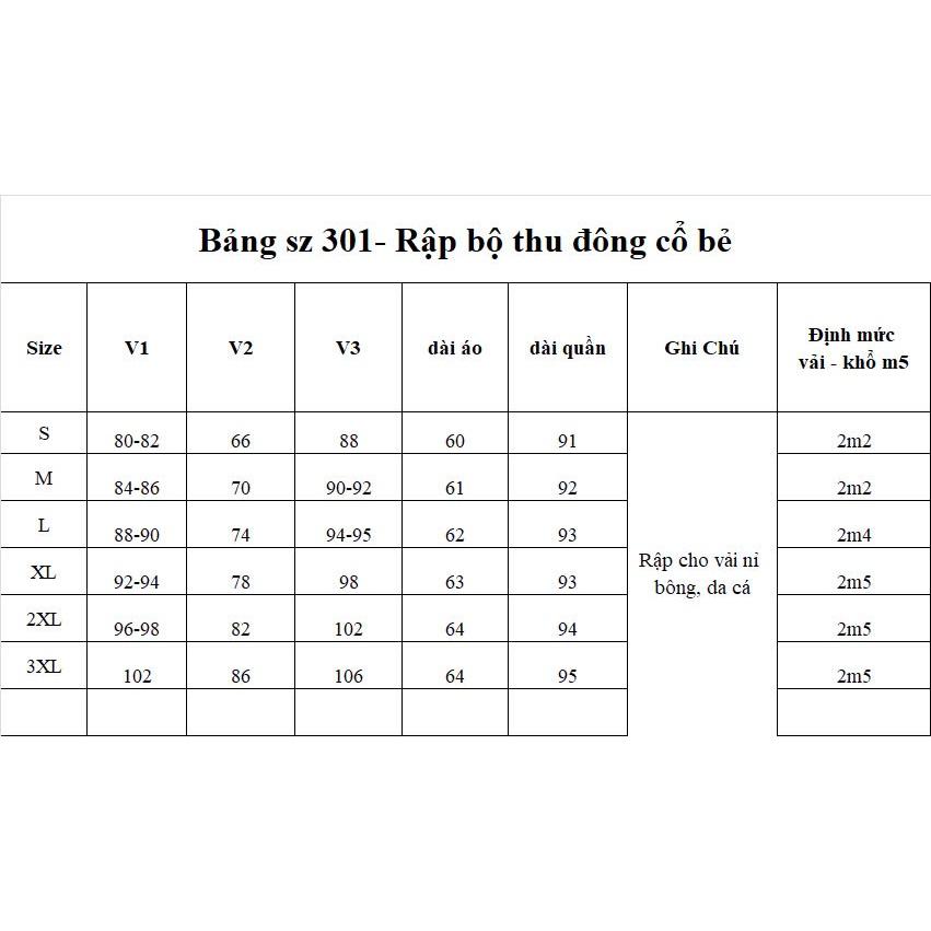 Rập giấy A0 bộ thu đông cổ bẻ mã 301 - không phải quần áo (BẢN VẼ)