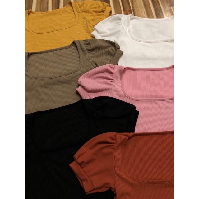 Áo Thun Croptop Tay Phồng Cổ Vuông