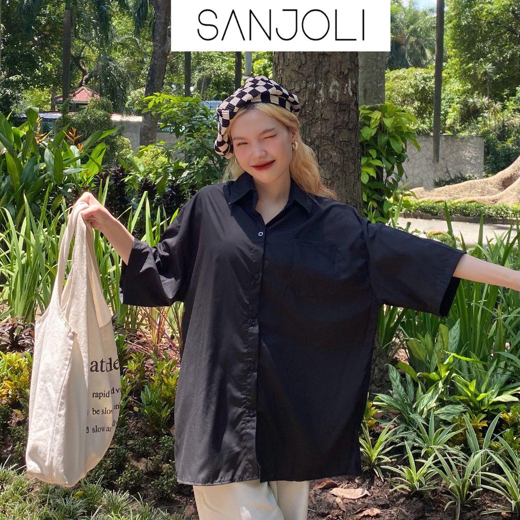 Áo Sơ Mi Form Rộng SANJOLI Áo So Mi Nữ Kiểu Oversize Tay Ngắn Thiết Kế Hàn Quốc Hot Trend AO058