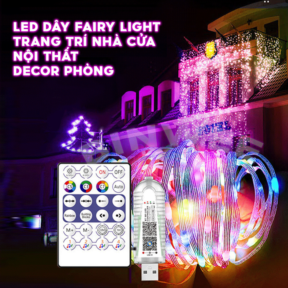 Đèn led dây RGB đuổi nháy theo nhạc chống nước Fairy Lights 16 triệu màu điều khiển, bluetooth trang trí phòng