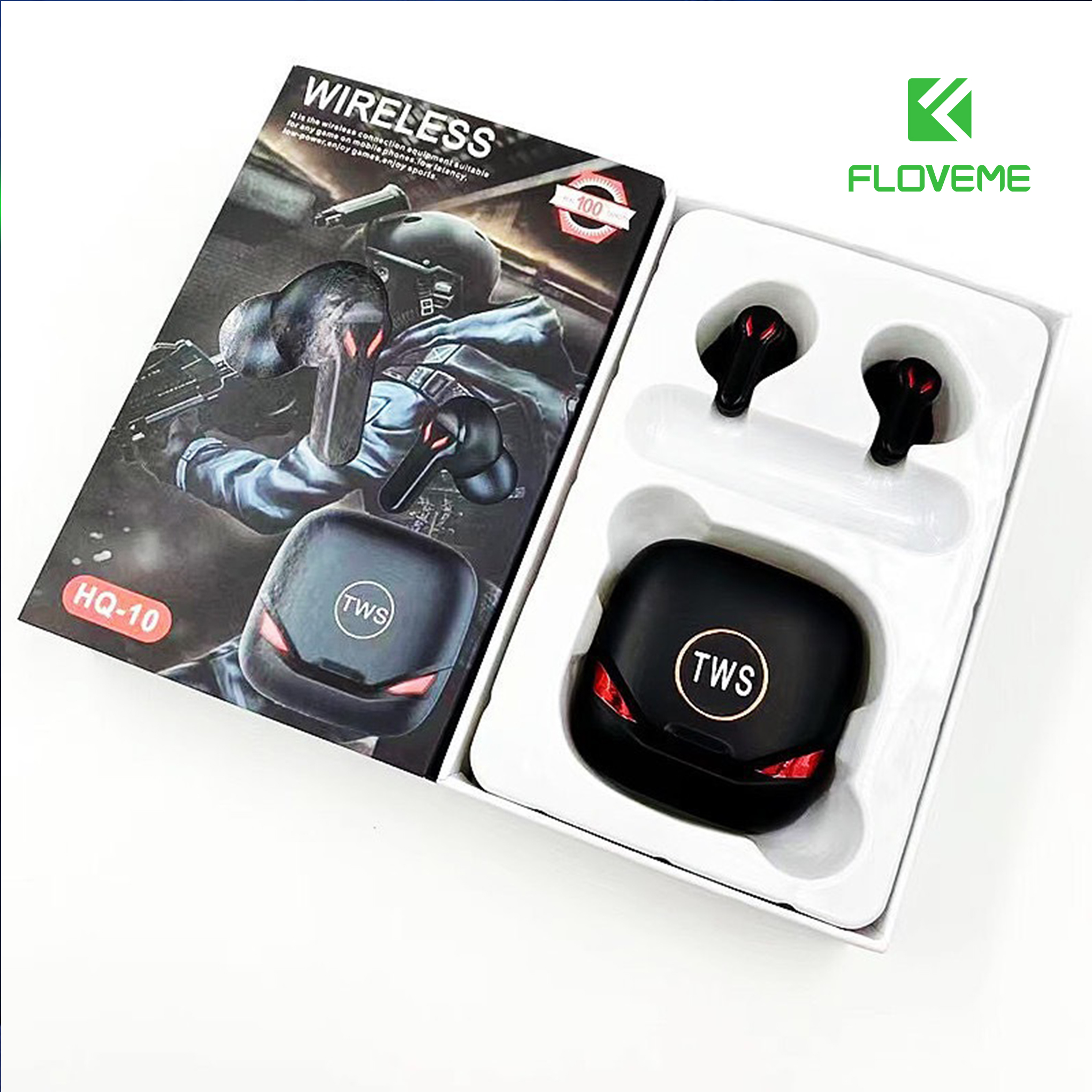 Tai nghe không dây Gaming Floveme HQ10 Bluetooth 5.0 TWS - tích hợp công nghệ Dual Micro thông minh - Đỗ trễ thấp - thiết kế nhỏ gọn - Hàng chính hãng