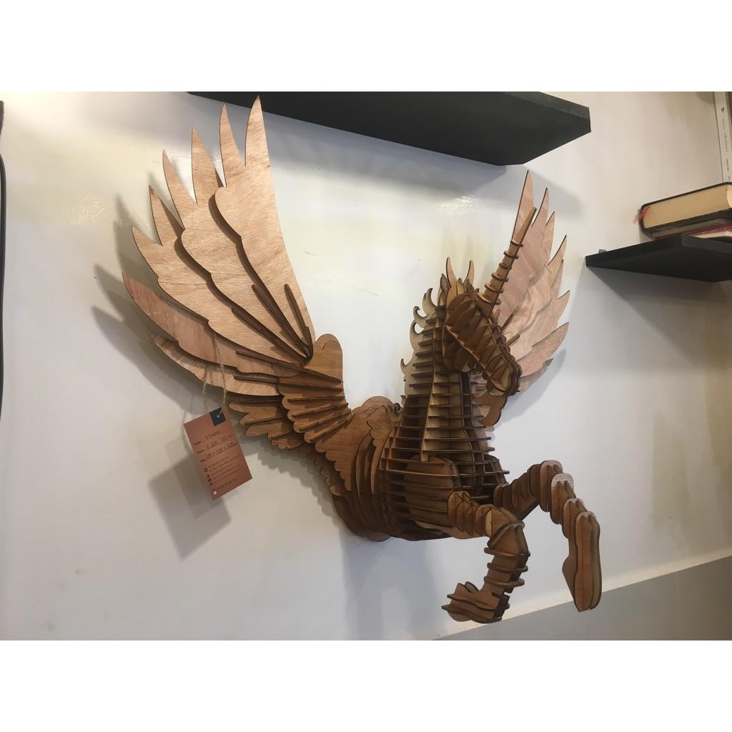 Đầu ngựa một sừng treo tường bằng gỗ Decor Việt Phát TTNMS