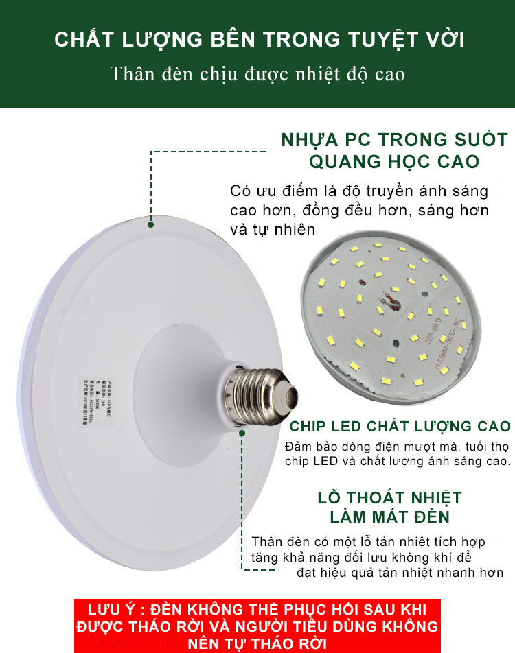 Đèn Led đĩa bay đui xoáy ánh sáng trắng ( 18W - 24W - 36W - 50W ) cao cấp - Huy Tưởng