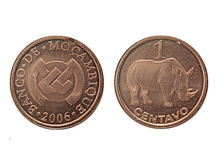 Đồng xu Cộng hòa Mozambique 1 centavo con tê giác