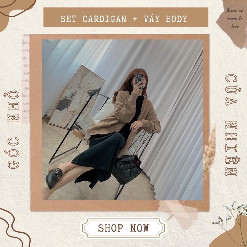 Set Áo Khoác Cardigan Và Váy Body Cổ Tròn Mặc Thu Đông (ẢNH THẬT+VIDEO)