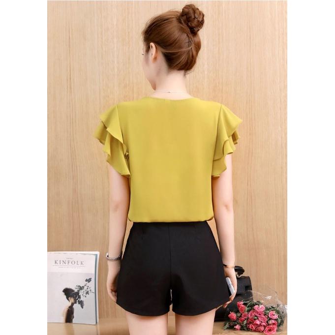 Áo Kiểu Cổ Phối Ngọc Tay Cánh Dơi 2 Tầng Cách Điệu