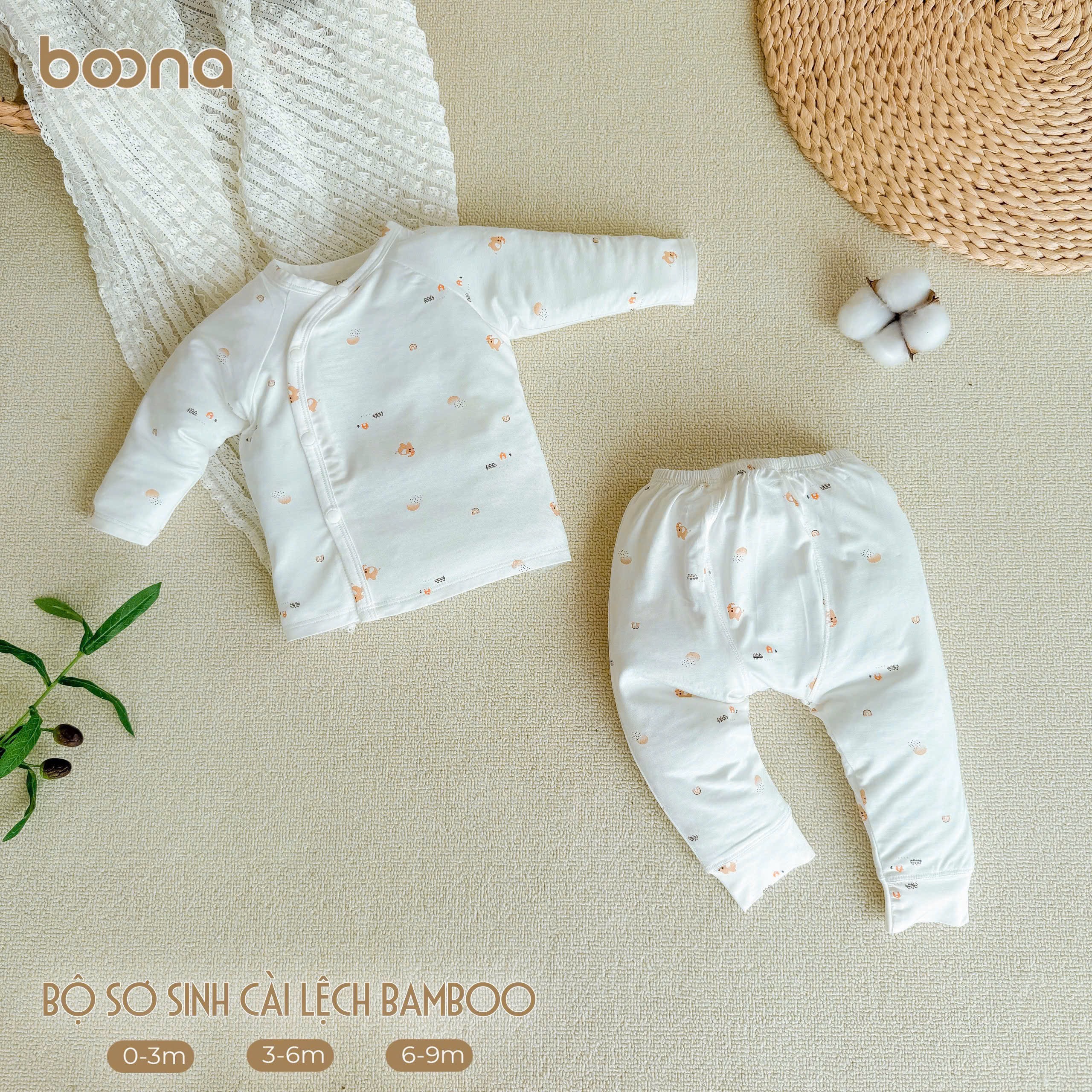 Bộ sơ sinh cài lệch bamboo sợi tre Boona