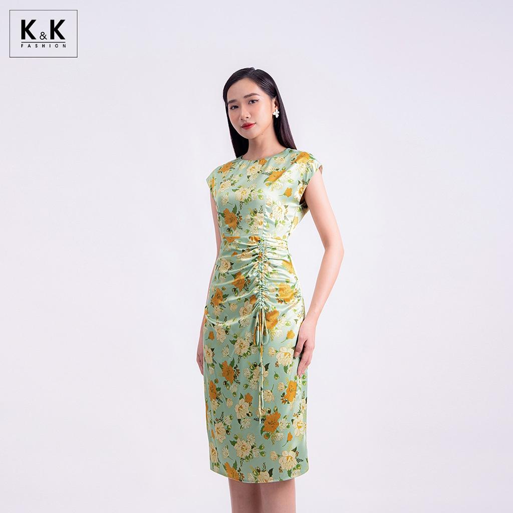 Đầm Hoa Dự Tiệc Phối Dây Rút K&amp;K Fashion KK119-34 Chất Liệu Lụa Satin